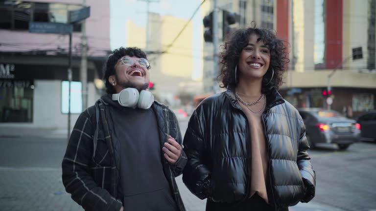 Friends walking through the city