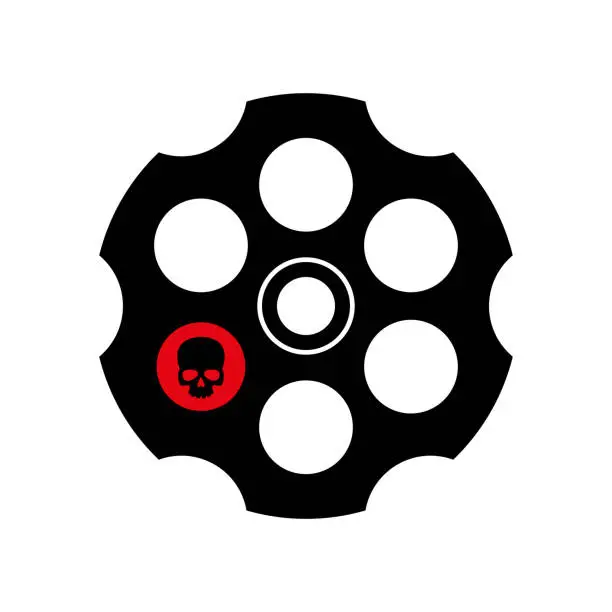 Vector illustration of Revolver drum icon. Symbol of Russian roulette or dangerous gambling.