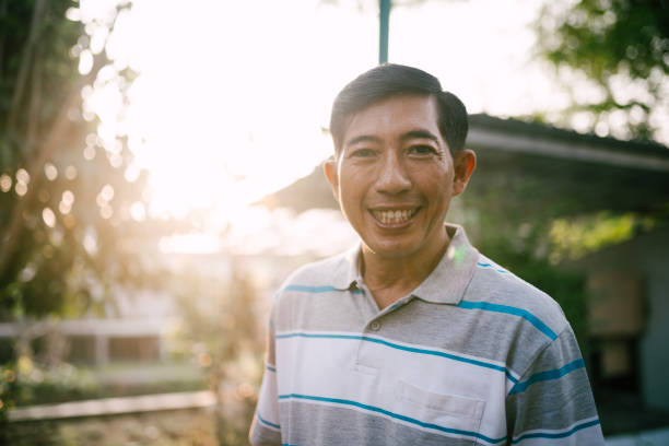 Portrait of asian senior man looking at camera. Senior Retirement Friends Happiness