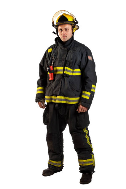 istock Full length studio shot on white of a fireman. 154887811