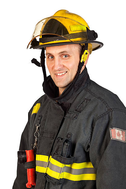 istock Studio portrait of a fireman on white background 154887847