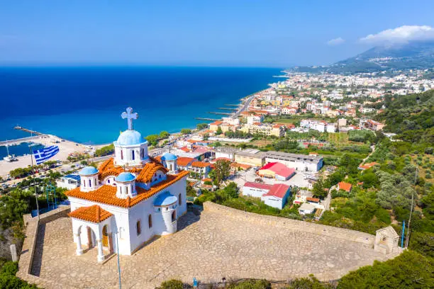 Samos island, Scenic view of Karlovasi coastal town. Eastern aegean Greece