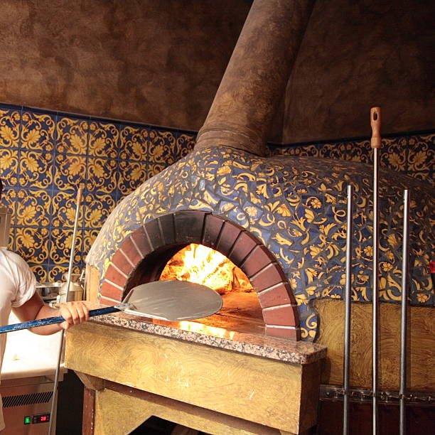 Traditional italian wood burning pizza oven stock photo