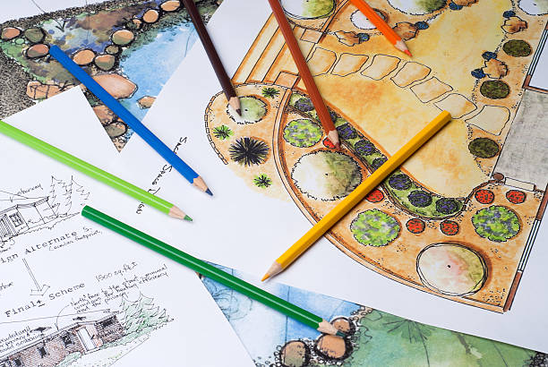 istock Color pencils on top of blueprints 154888732