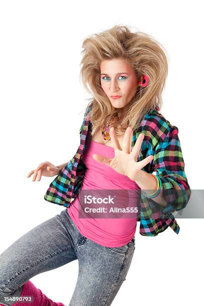 Retro Revival Young Blond Woman With 80s Hairstyle And Makeup Stock Photo - Download Image Now