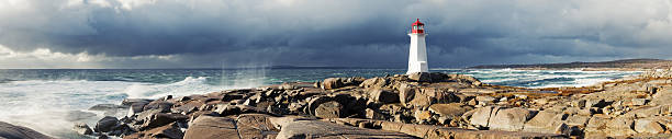 peggy's cove lighthouse - lighthouse storm sea panoramic zdjęcia i obrazy z banku zdjęć