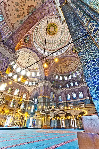 Interior Of The Blue Mosque, This Is One Of Turkey's Main Tourist And Religious Attractions