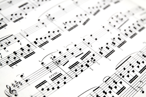 Close up shot of musical notes on sheet music