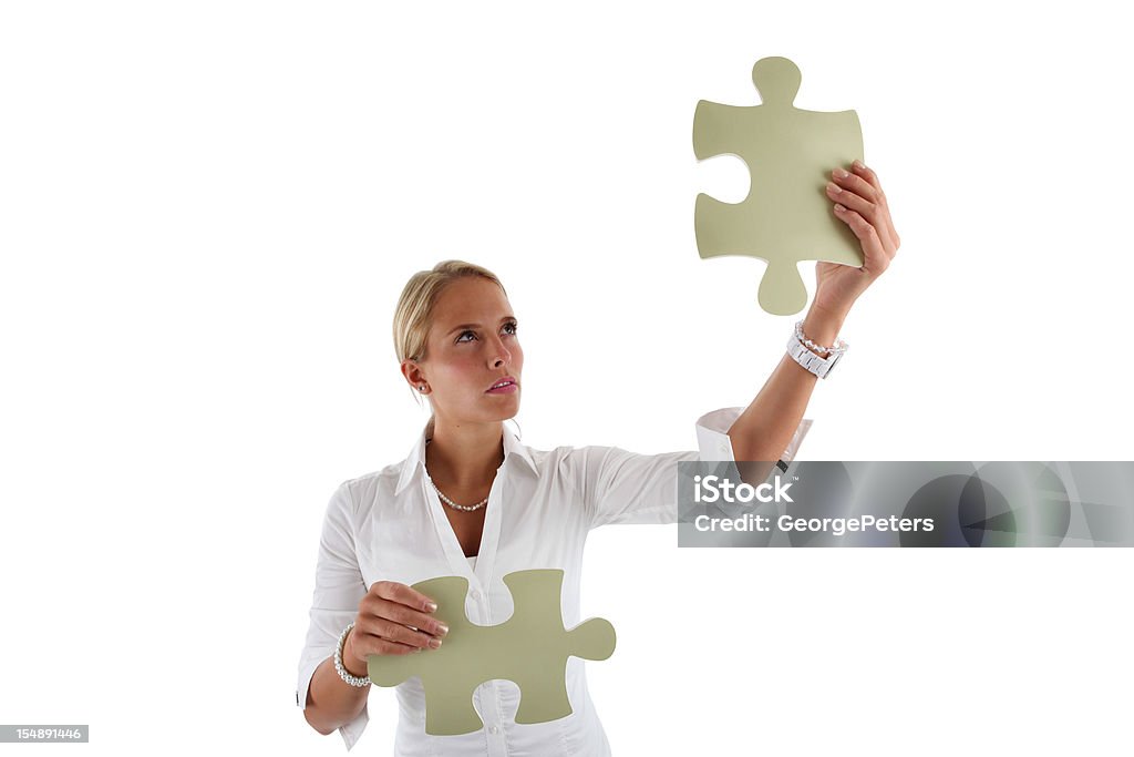 Donna d'affari di Brainstorming soluzioni - Foto stock royalty-free di Persone d'affari