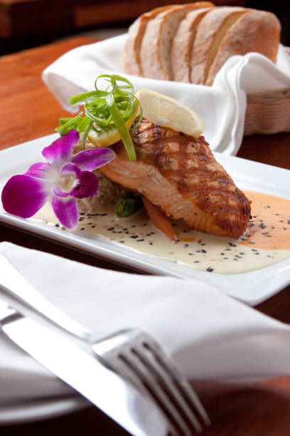 Grilled Salmon with bread