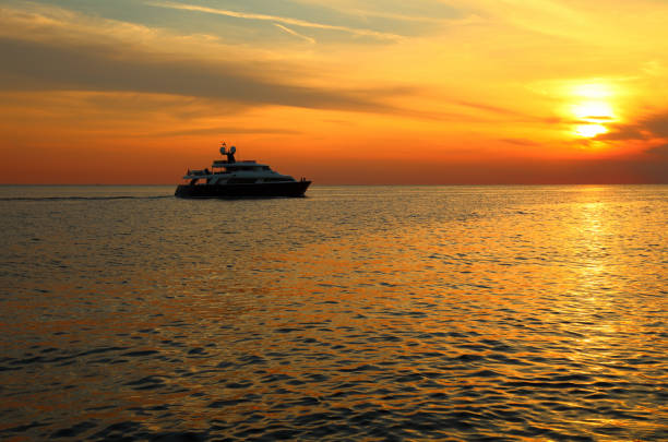 Luxury yacht sails in the sunset-Rovinj-Croatia