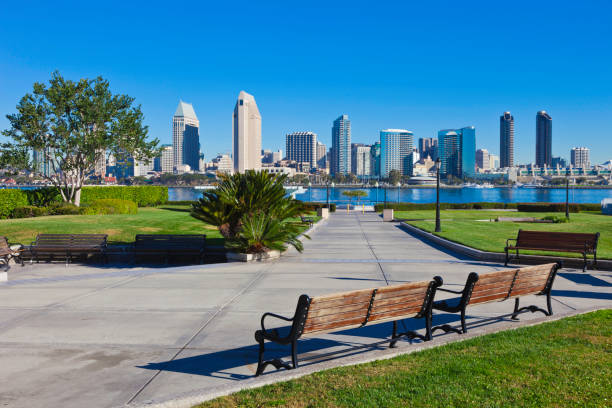 skyline de san diego, califórnia - san diego california skyline california san diego bay imagens e fotografias de stock