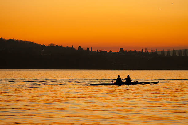 Canoeing on Varese Lake - Italy stock photo