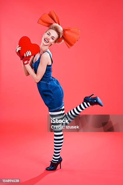 Happy Woman With Big Heart Stock Photo - Download Image Now - 20-24 Years, Adult, Adults Only
