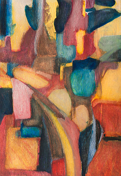 Abstract Painting A watercolor abstract painting with yellow, red, and blue shapes. expressionism stock illustrations