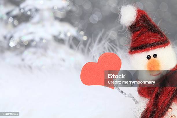 Snowman With Red Heart Stock Photo - Download Image Now - Christmas, Cartoon, Heart Shape
