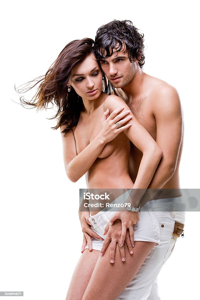 Appassionata coppia semi-nudo (foto - Foto stock royalty-free di Relazione di coppia