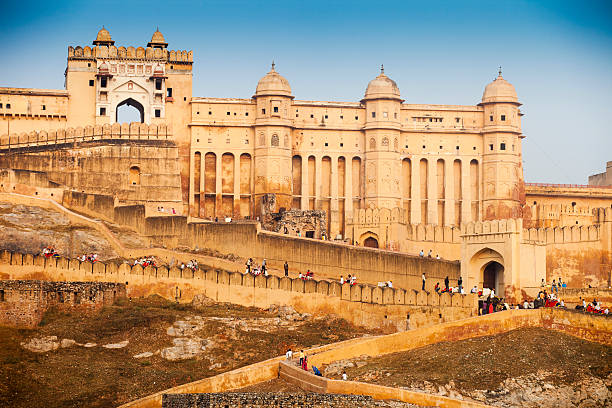 amber fort, jaipur, índia - rajasthan india fort architecture - fotografias e filmes do acervo