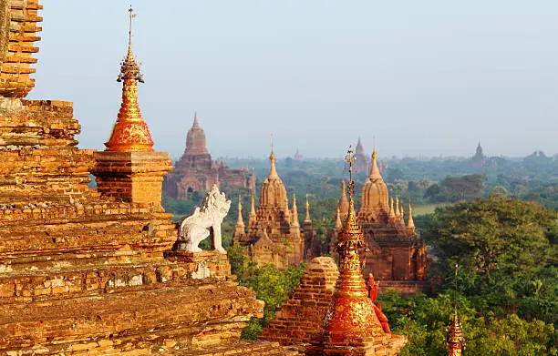 ancient Myanmar buddhist  temple field in Bagan