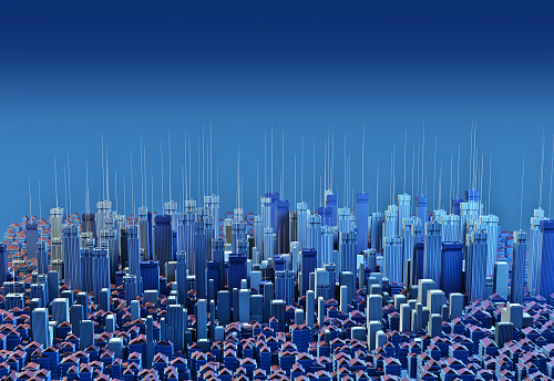 Computer generated image of abstract cityscape.