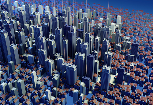 Computer generated image of abstract cityscape.