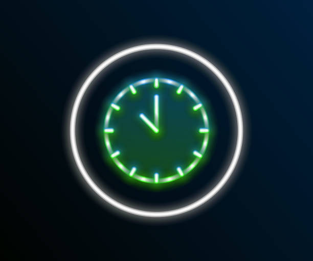 istock Glowing neon line Clock icon isolated on black background. Time symbol. Colorful outline concept. Vector 1548998706