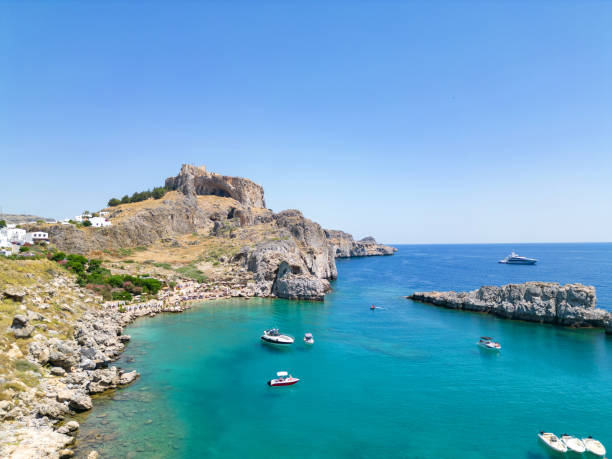 istock Lindos Acropolis viewed from St. Pauls Bay, Rhodes, Greece 1549017144