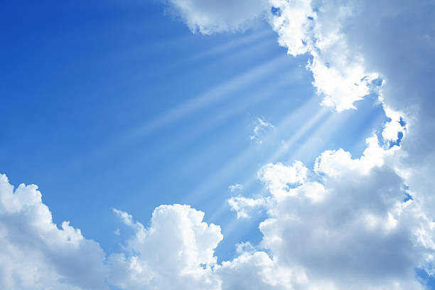 clean sky and sun light cloudy sky and sunbeam over blue sky. heaven clouds stock pictures, royalty-free photos & images