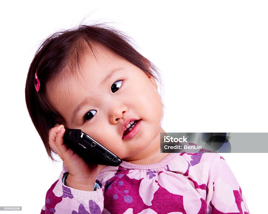 Cute Asian Baby Holding Cell Phone Isolated On White Stock Photo ...