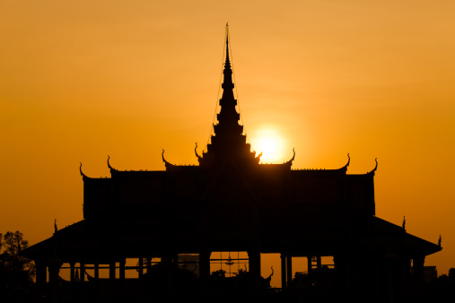 Silver Pagoda Silhouette at Sunset in Phnom Penh, Cambodia