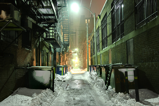 Cold dark gritty alleyway in Boston, Massachusetts