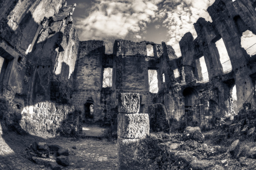 Wide Angle View of Ruined Church