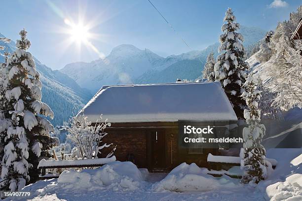 Chalet In The Swiss Alps Mountains Stock Photo - Download Image Now - Chalet, European Alps, Snow
