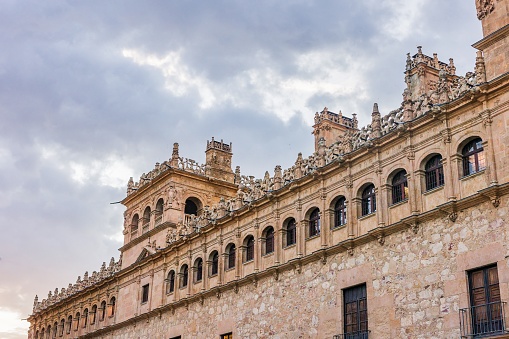 Castile and Leon European landmark. Historical monument facade in UNESCO old city. Baroque ornament heritage culture