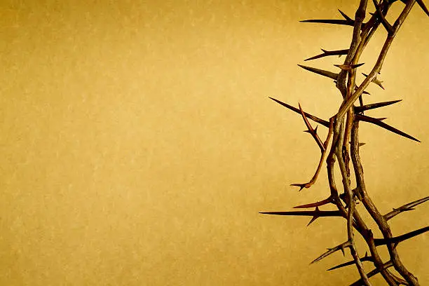 This Crown of Thorns against parchment paper represents Jesus Christ's Crucifixion on the Cross on Good Friday During Holy Week.
