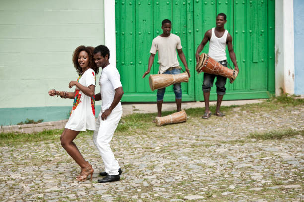 istock Young black couple dancing salsa 154908669