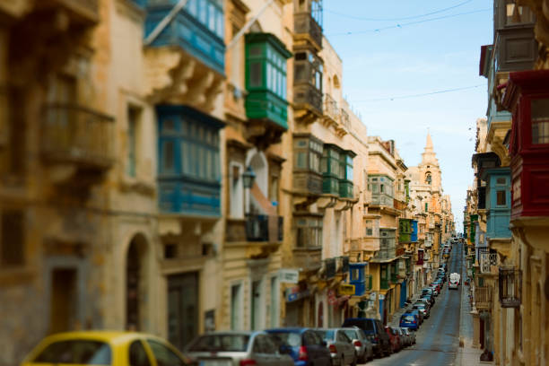 Narrow road in Valetta (Malta). Tilt shift lens.
