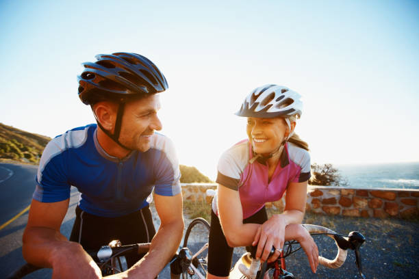 istock Happy couple on bicycles 154909220