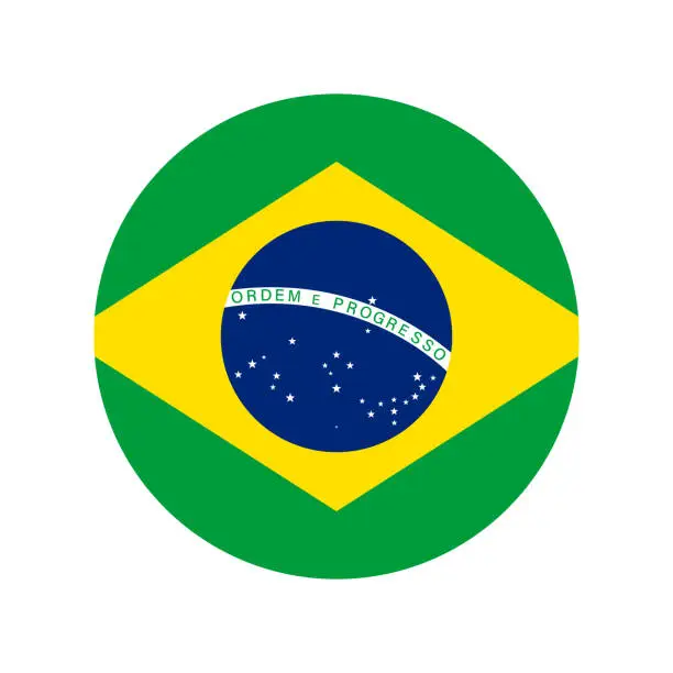 Vector illustration of made in Brazil, round with brazilian national flag colors, circle vector icon