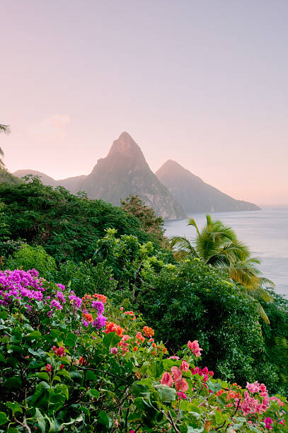istock St. Lucia's Twin Pitons at Sunset 154917524