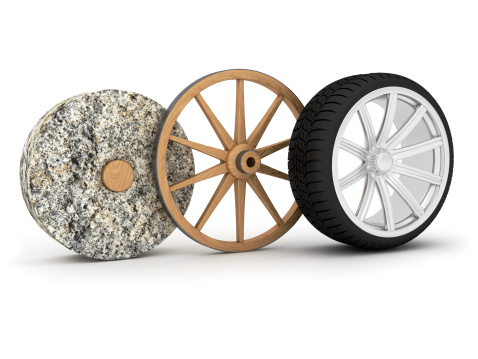 Wheel evolution. Digitally Generated Image isolated on white background