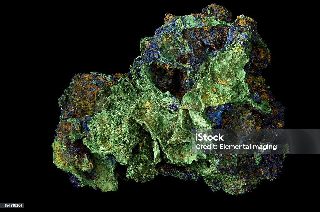 Geologie Azurit und Malachit Mineral probieren, isoliert auf Schwarz - Lizenzfrei Kupfer Stock-Foto