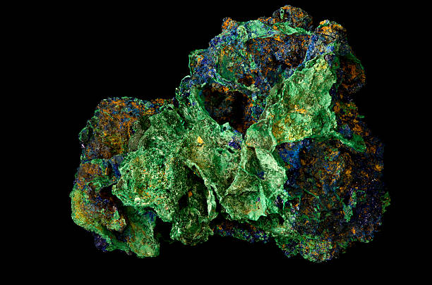 Geology Azurite and Malachite Mineral Sample Isolated on Black