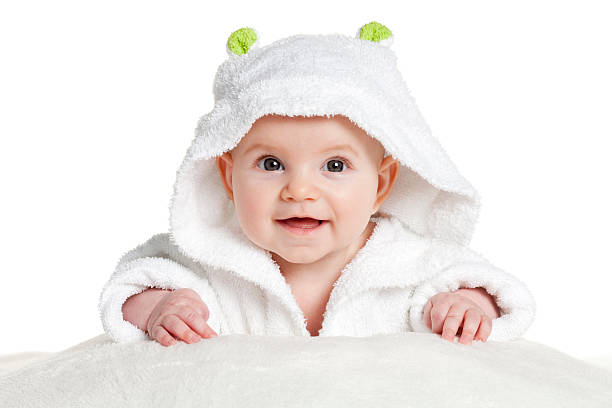 istock Cute little baby in bathrobe 154918505