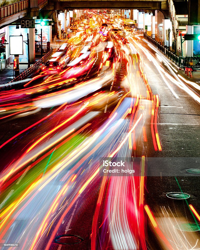 Light Trails from Traffic, Bangkok Light Trails from peak hour Traffic, on Sukhumvit road, Bangkok Asia Stock Photo