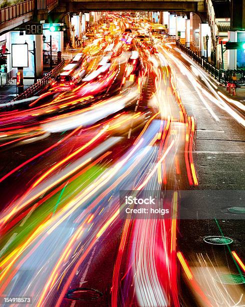 Light Trails From Traffic Bangkok Stock Photo - Download Image Now - Asia, BTS Skytrain, Bangkok