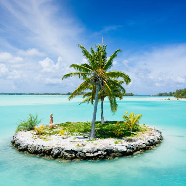 Bora-Bora Island Airport Lagoon Islet Tiki Statue  castaway stock pictures, royalty-free photos & images