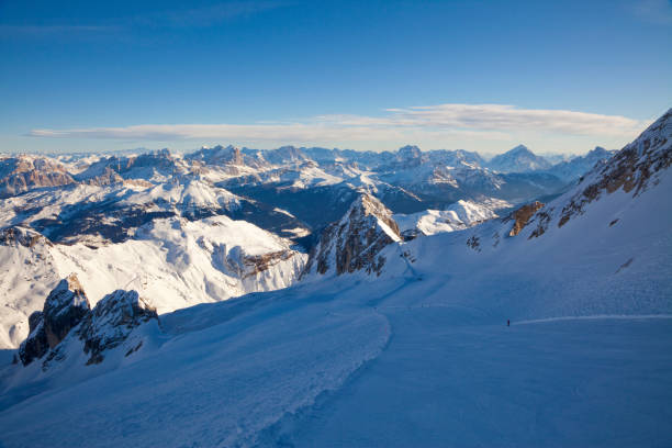 Downhill ski slope from the Dolomite's highest peak, Mount Marmolada 