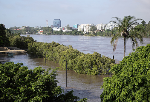 A view from above the flooded Brisbane River, Australia.   Depth of field with focal point on foreground. Please see my other Brisbane Flood Photos...