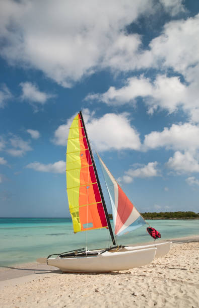 istock Caribbean Beach with sailboat 154919693